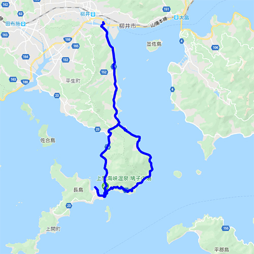 室津(むろつ)半島＆上関コースの図